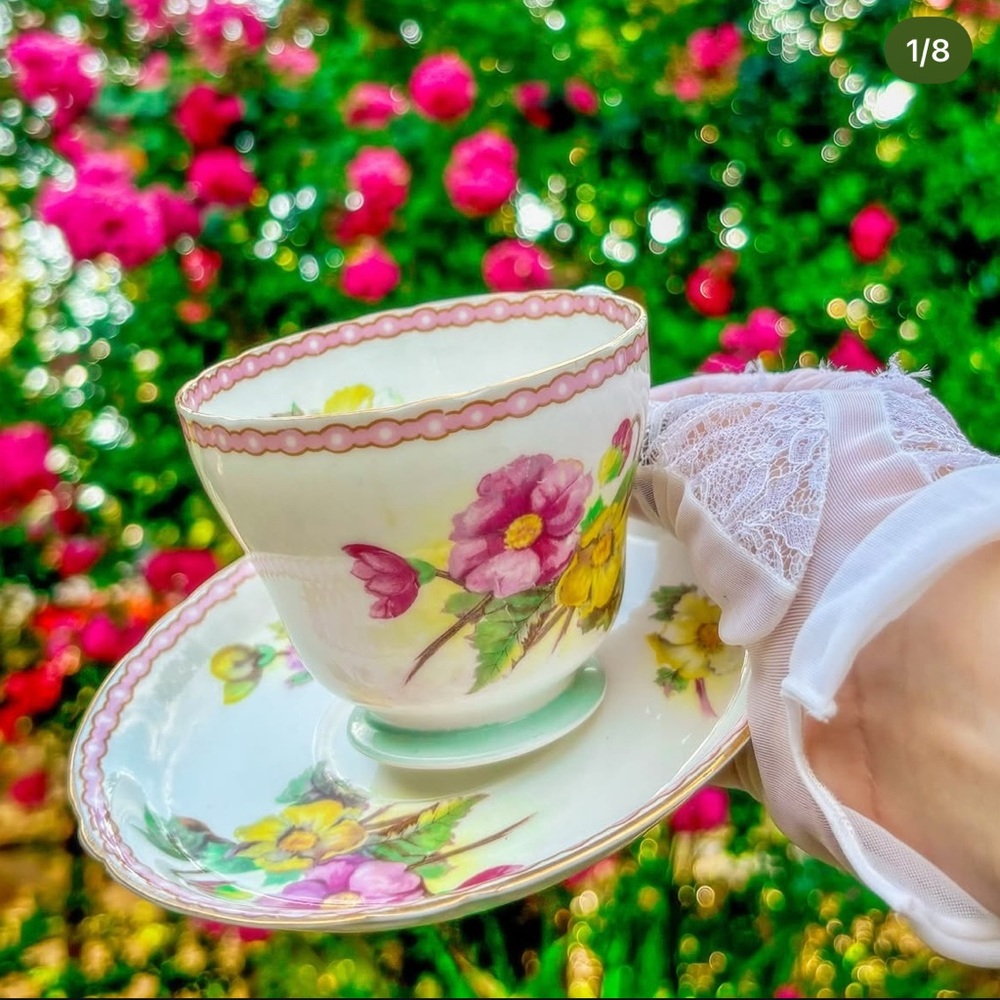 Vintage English Floral Fine Bone Teacup and Saucer Set~